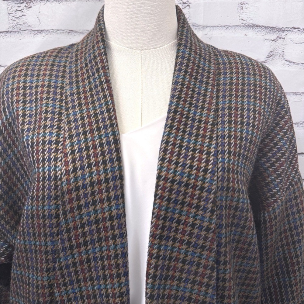 Vintage Houndstooth Tweed Jacket Women's Medium Draped Shawl Collar Open Front - Picture 2 of 16